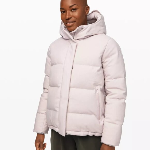 Lululemon Women's Heathered Light Chrome Wool Wunder Puffer Jacket Size 12 - Picture 1 of 7